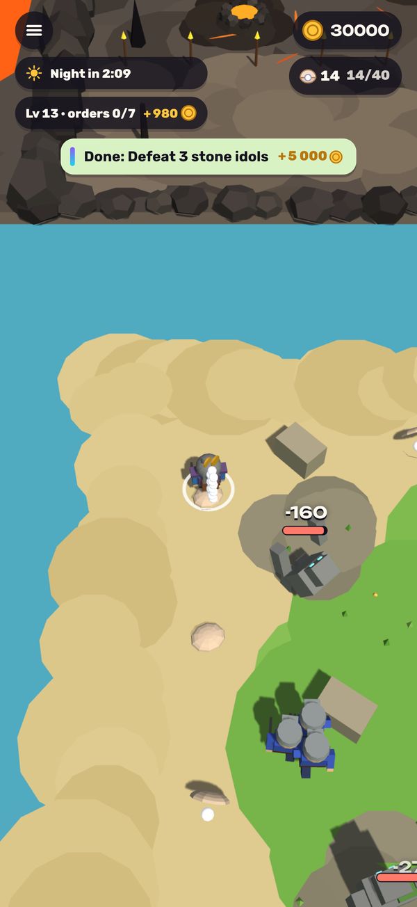 The island: the hero carrying pearls past the stone idols