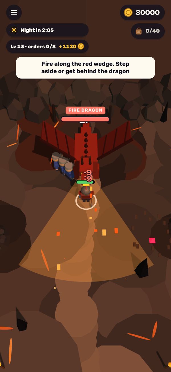 The Fire Dragon breathes fire along a red wedge