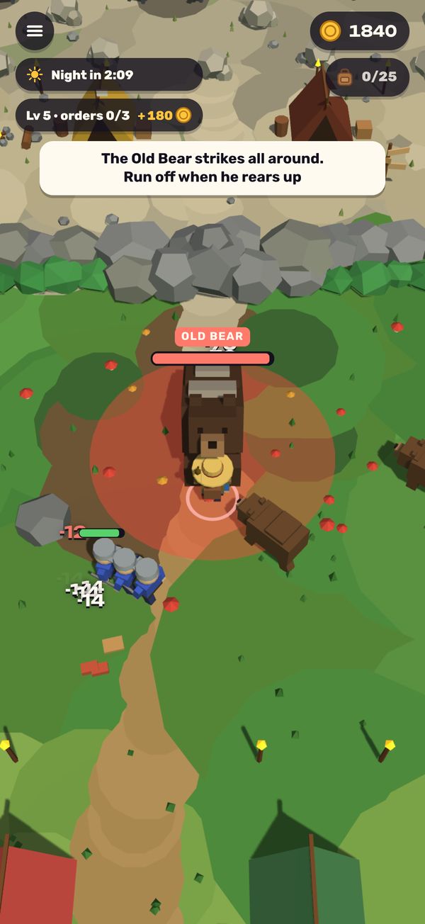 The Old Bear rears up, a red circle on the ground around him
